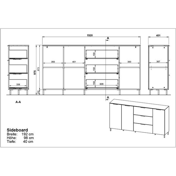 Szarobeżowa niska komoda w dekorze orzecha 192x98 cm California – Germania-image-3