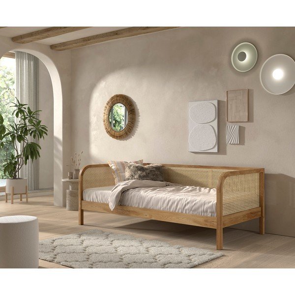 Łóżko jednoosobowe z litego drewna dębowego ze stelażem 90x200 cm w naturalnym kolorze Olive Captain Rotan – Vipack-image-1