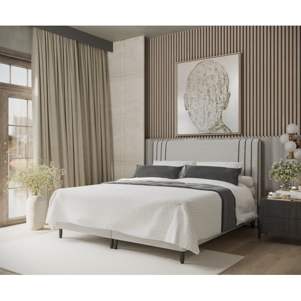 Jasnoszare tapicerowane łóżko dwuosobowe ze schowkiem 180x200 cm Musca – Maison de Rêve-image-1