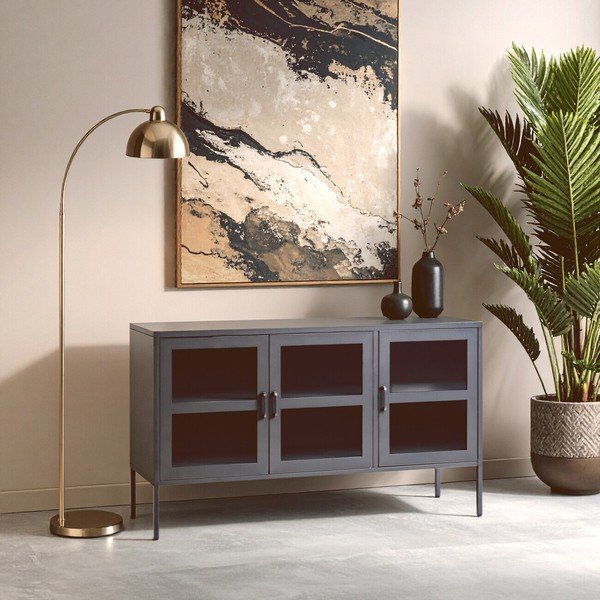 Szara stalowa witryna 140x80x45 cm Acier – Premier Housewares-image-3