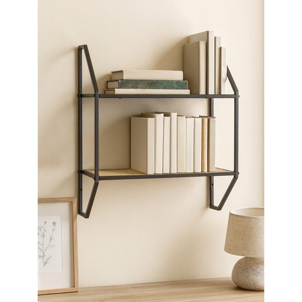 Czarna/w naturalnym kolorze wielopoziomowa metalowa półka 61 cm Depok – Premier Housewares-image-2