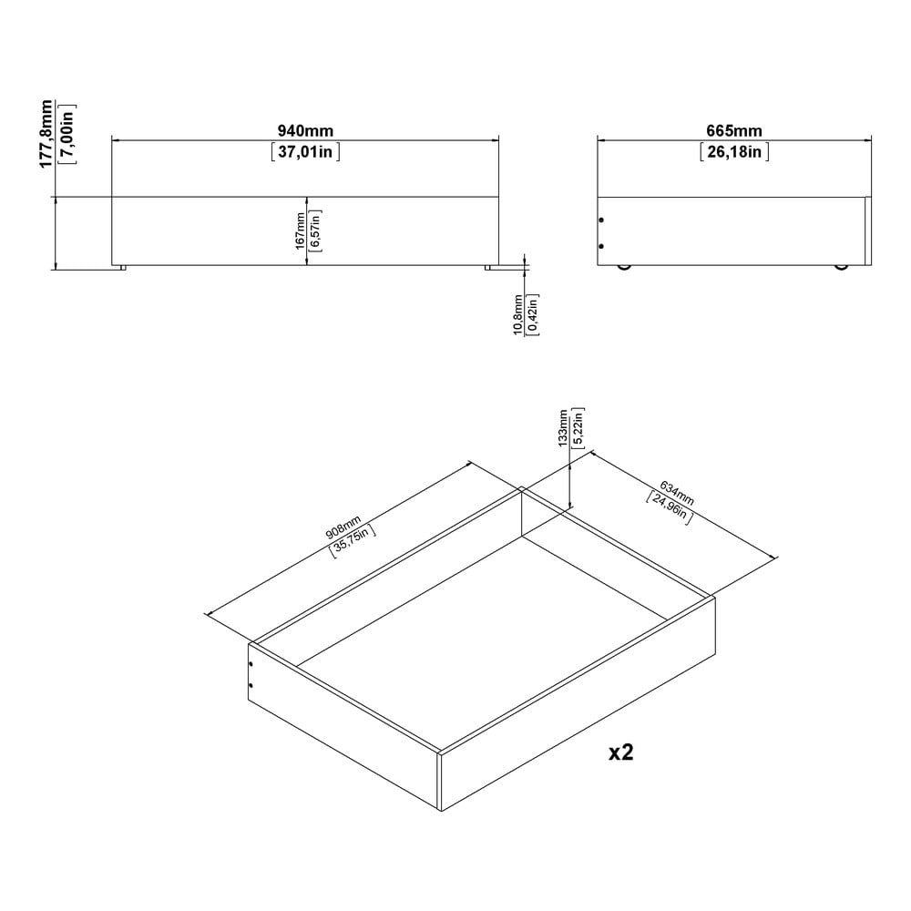 Czarne szuflady pod łóżko zestaw 2 szt. 90x190/140x190 cm Naia – Tvilum (zdjęcie 9)