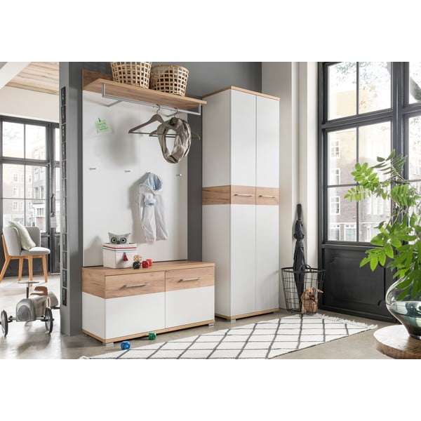 Biały/naturalny panel z wieszakami do przedpokoju w dekorze dębu Topix – Germania-image-4