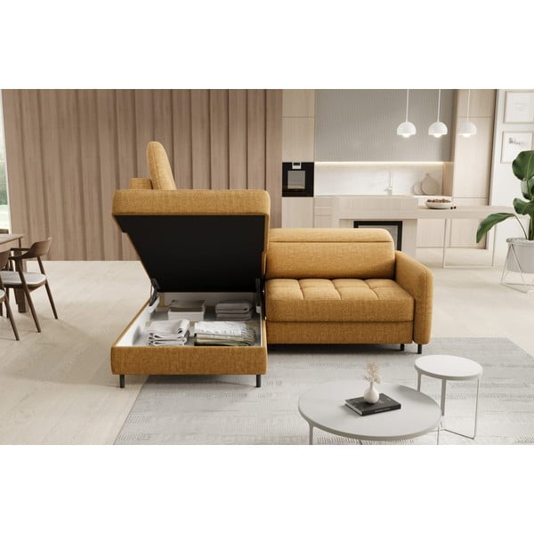 Żółty aksamitny rozkładany/ze schowkiem narożnik (lewostronny/w kształcie litery L) Barea – ELTAP-image-4