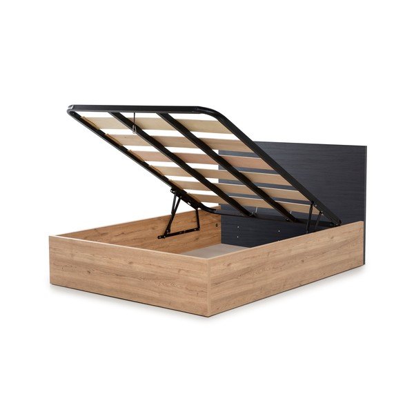 Szare łóżko dwuosobowe ze schowkiem i stelażem 160x200 cm Kronos – Marckeric-image-4