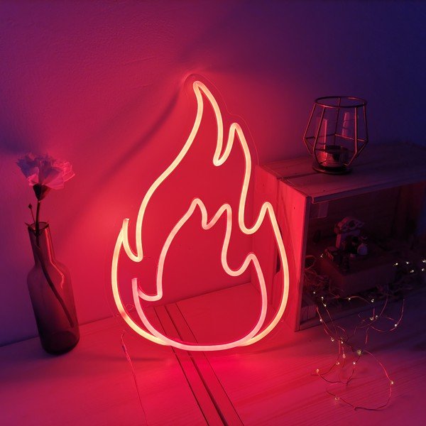 Czerwono-pomarańczowy neon w kształcie ognia Candy Shock Fire, 28x40 cm