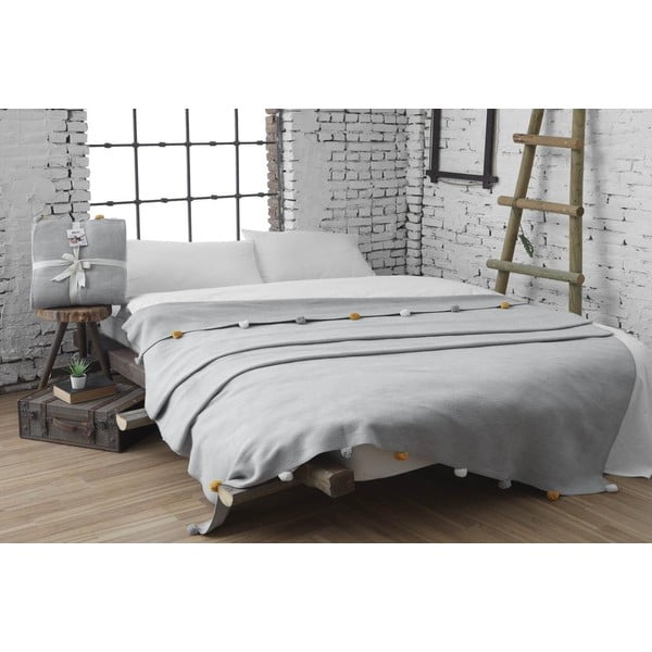 Szara polarowa narzuta 200x220 cm Pom Pom – Mijolnir