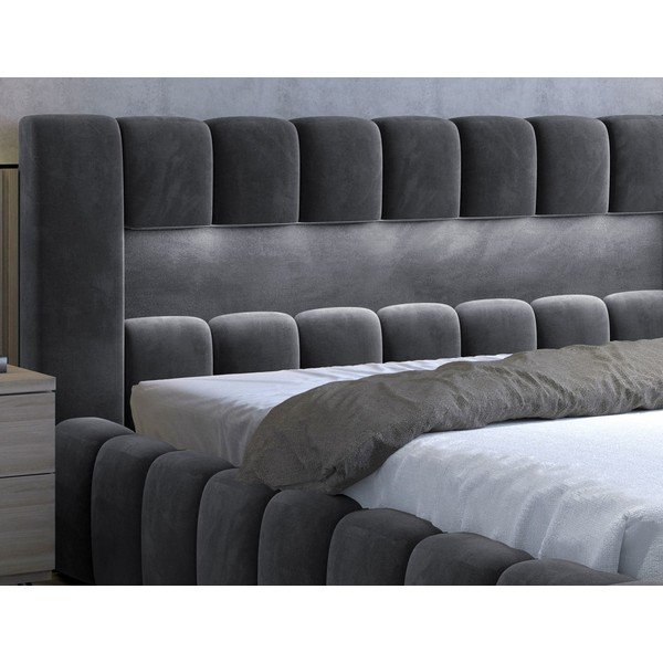 Szare tapicerowane łóżko dwuosobowe ze schowkiem ze stelażem 160x200 cm Lamica – ELTAP-image-4