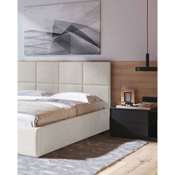 Beżowe tapicerowane łóżko dwuosobowe ze stelażem i schowkiem 160x200 cm Bufo – MESONICA-image-4