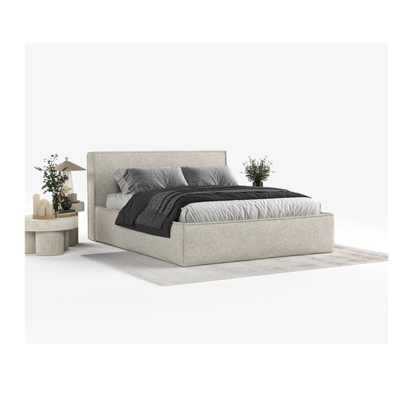 Jasnoszare tapicerowane łóżko dwuosobowe ze schowkiem ze stelażem 200x200 cm Lounge L – Maison de Rêve-image-1