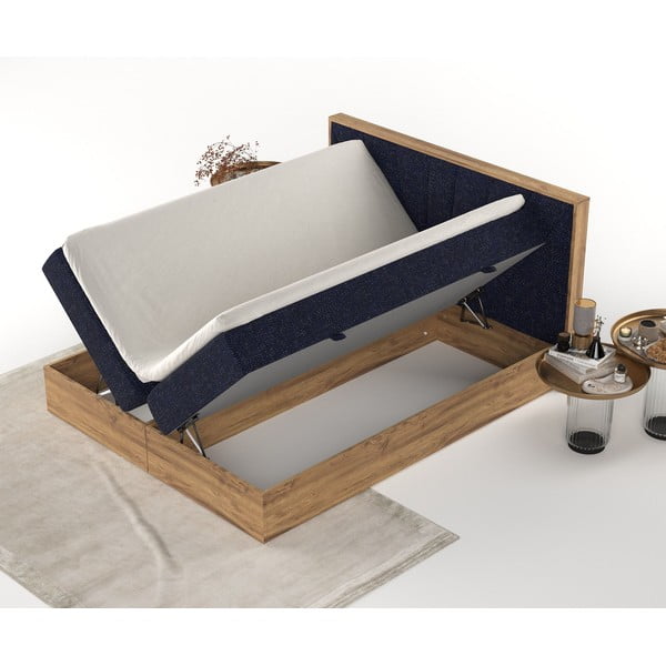Ciemnoniebiesko-naturalne łóżko boxspring ze schowkiem 180x200 cm Asahi – Maison de Rêve-image-4