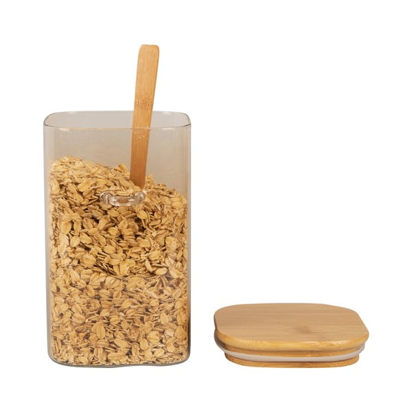 Brązowy szklany pojemnik z drewnianą pokrywką i łyżką PT LIVING Canister, wys. 16 cm-image-2