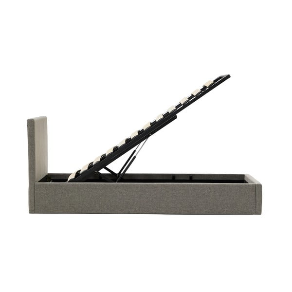 Szare tapicerowane łóżko jednoosobowe ze schowkiem i stelażem 90x200 cm Nahiri – Kave Home-image-3