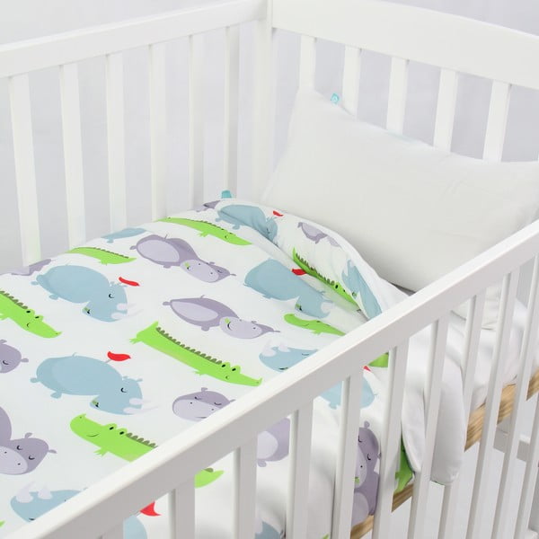 Dziecięca pościel bawełniana z poszewką na poduszkę Mr. Fox Hippo, 100x120 cm-image-1