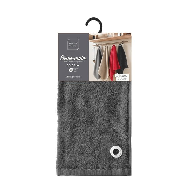 Antracytowy bawełniany ręcznik frotte 50x50 cm Cuistot – douceur d'intérieur-image-3