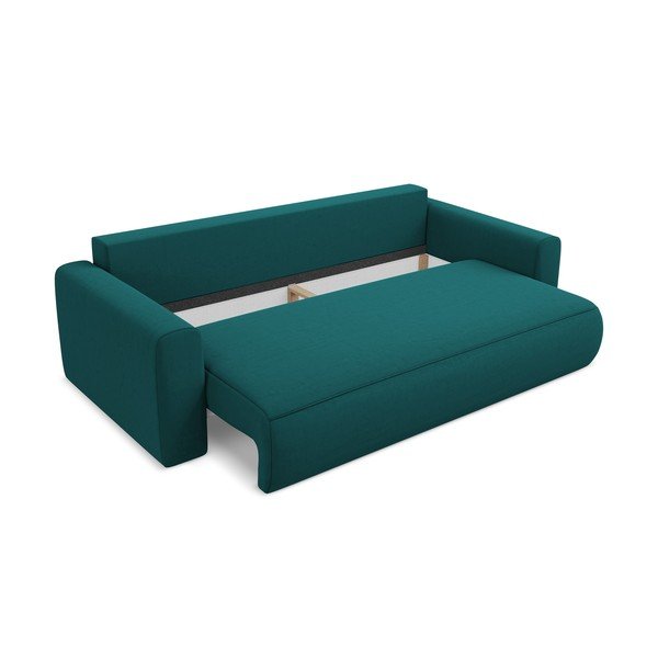 Turkusowa aksamitna rozkładana/ze schowkiem sofa 238 cm Kapua – Makamii-image-4