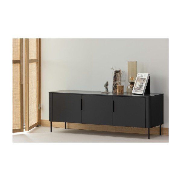 Szafka pod TV z litego drewna sosnowego w kolorze matowej czerni 154x56x44 cm Gunnar – WOOOD-image-1