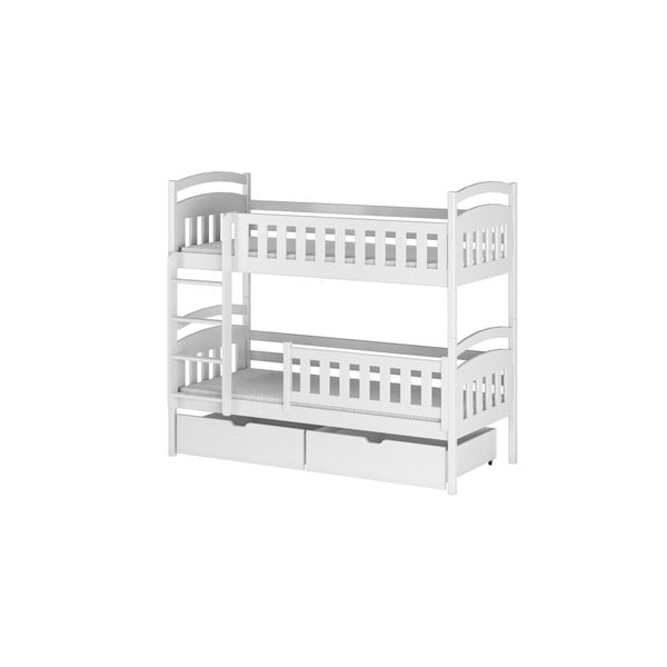 Białe piętrowe łóżko dziecięce z drewna sosnowego ze schowkiem 90x190 cm Ignas – Lano Meble