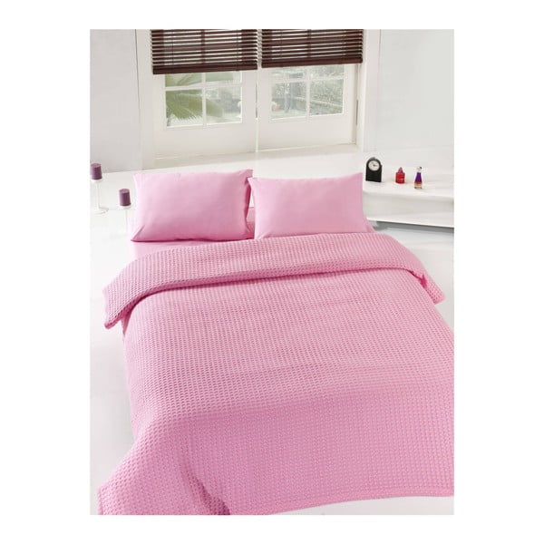 Różowa lekka narzuta na łóżko Pink Pique, 200x235 cm