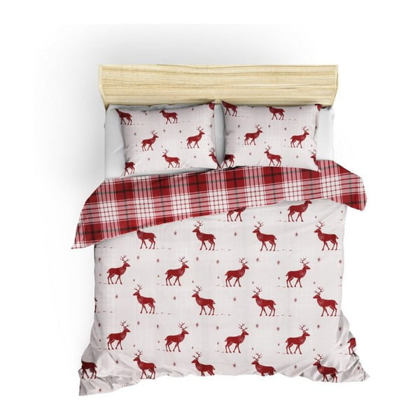 Pościel dwuosobowa z prześcieradłem z domieszką bawełny Mijolnir Geyik Claret Red, 200x220 cm