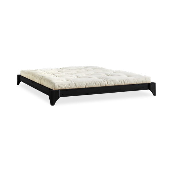 Łóżko dwuosobowe z drewna sosnowego z materacem Karup Design Elan Comfort Mat Black/Natural, 180x200 cm