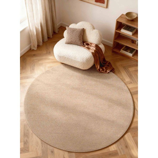 Wełniany okrągły dywan tkany ręcznie w naturalnym kolorze ø 160 cm Puristic Knots – Elle Decoration-image-1