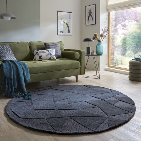 Antracytowy wełniany okrągły dywan tkany ręcznie ø 160 cm Shard Charcoal – Flair Rugs-image-1