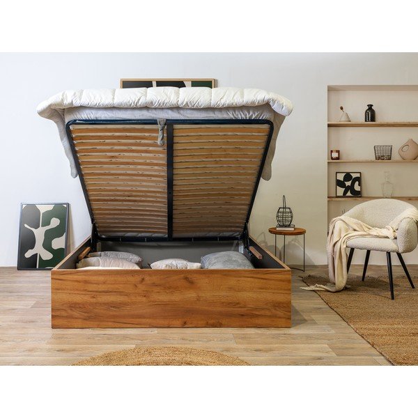 Szaro-naturalne łóżko dwuosobowe ze schowkiem i stelażem 140x190 cm Cara – Bobochic Paris-image-4