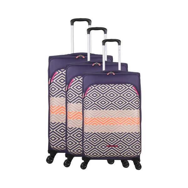 Zestaw 3 fioletowych walizek z 4 kółkami Lulucastagnette Peruana