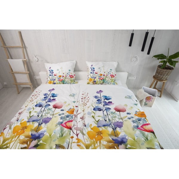 Pościel jednoosobowa z satyny bawełnianej 140x200 cm Watercolour Flowers – Butter Kings-image-1