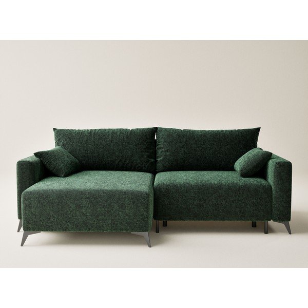 Ciemnozielony rozkładany/ze schowkiem narożnik z tkaniny szenilowej (lewostronny/z szezlongiem) Leon – Maison de Rêve-image-2