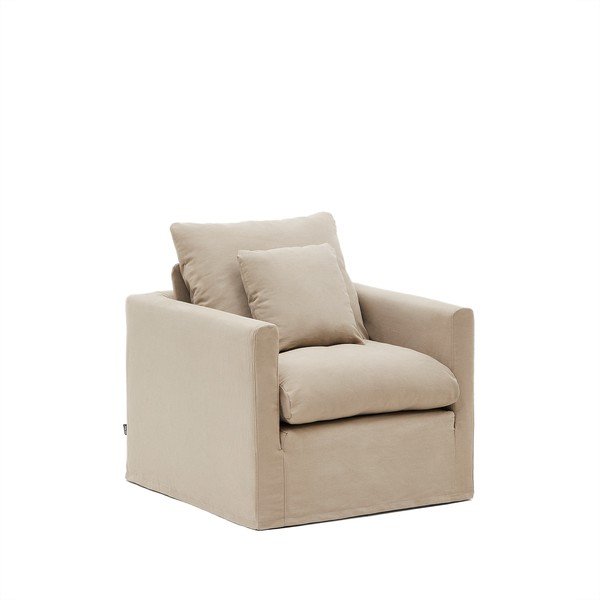 Beżowy pokrowiec na fotel 92 cm Nora – Kave Home-image-2