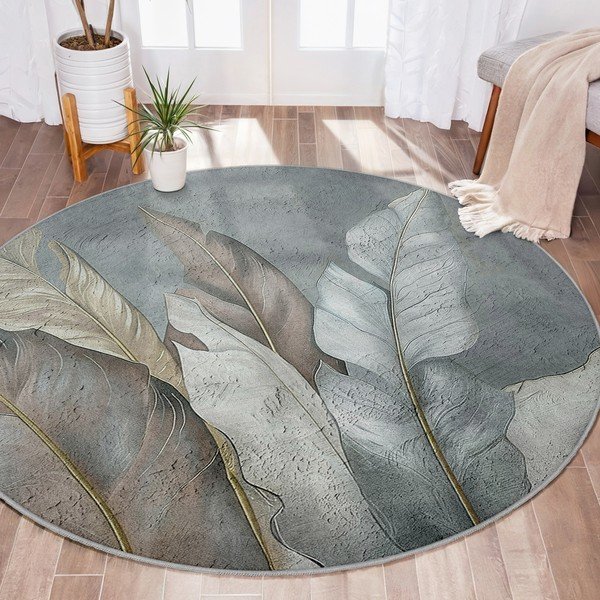 Zielono-szary okrągły dywan odpowiedni do prania ø 150 cm Dusty Leaves – Mila Home-image-4