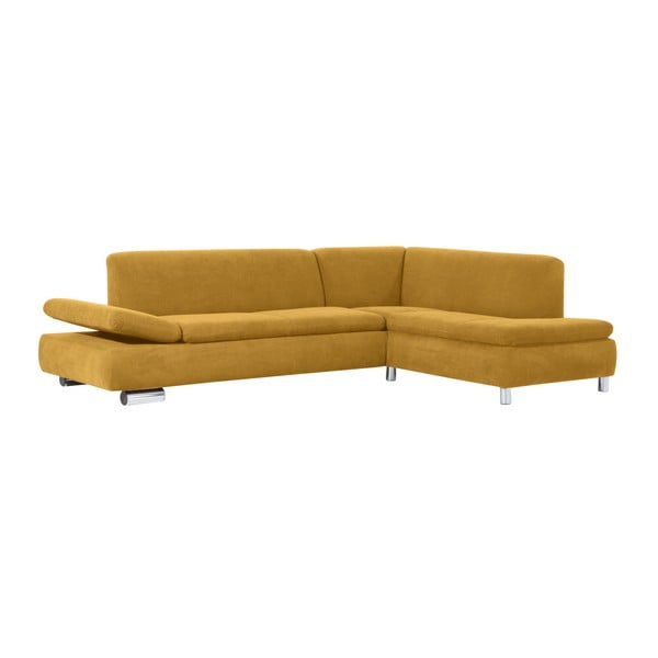 Żółta sofa narożna prawostronna z regulowanym podłokietnikiem Max Winzer Terrence Williams