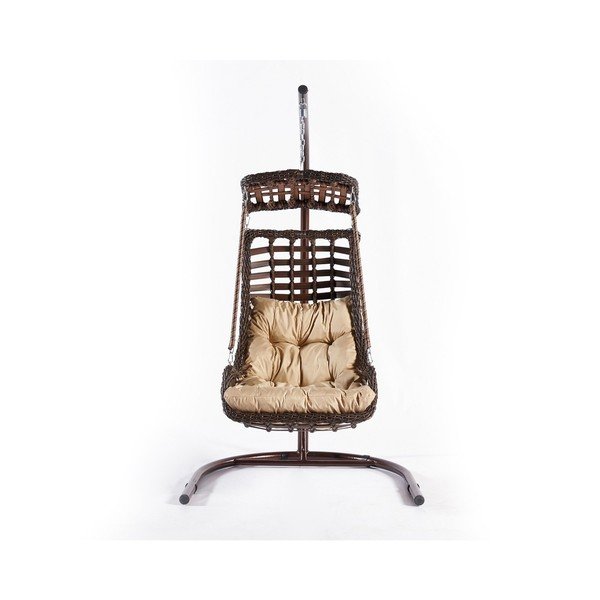 Brązowy rattanowy wiszący fotel ogrodowy Alacati – Floriane Garden