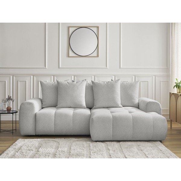 Jasnoszary rozkładany narożnik z tkaniny szenilowej ze schowkiem (prawostronny/z szezlongiem) Roxelane – Bobochic Paris-image-1