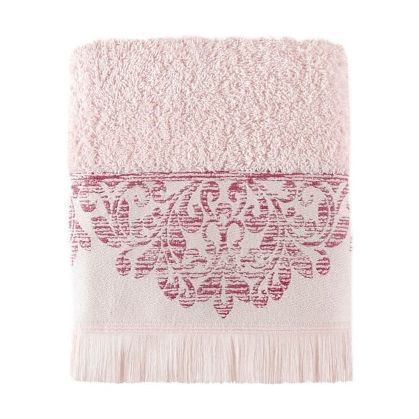 Różowy ręcznik bawełniany Lace, 50x90 cm