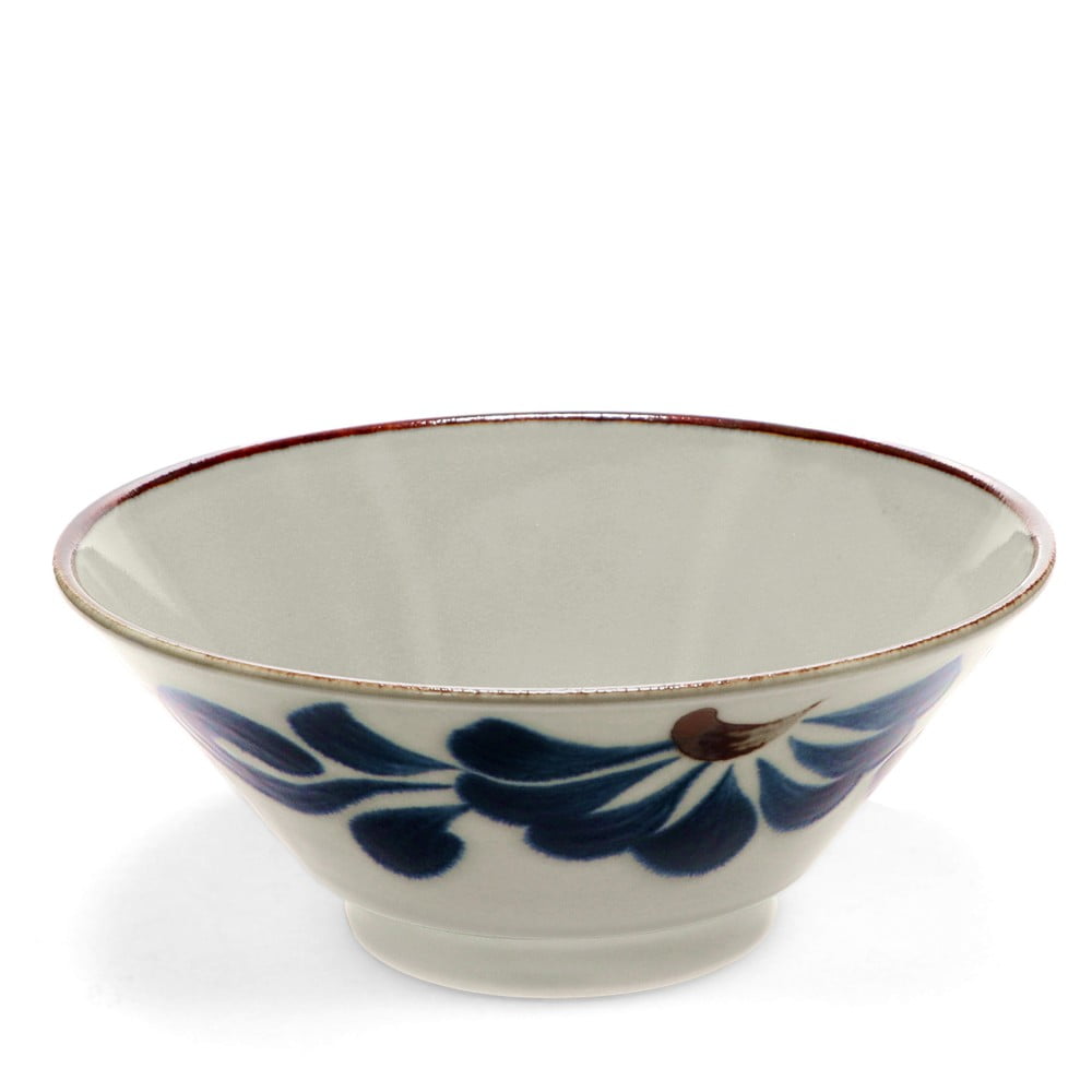 Niebiesko-beżowa porcelanowa miska na ramen 900 ml Flower – Rex London