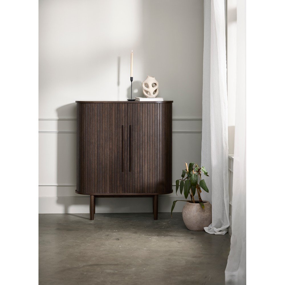 Szafka w dekorze dębu z drzwiami przesuwnymi w ciemnym naturalnym kolorze 100x118x40 cm Meta – Unique Furniture (zdjęcie 2)