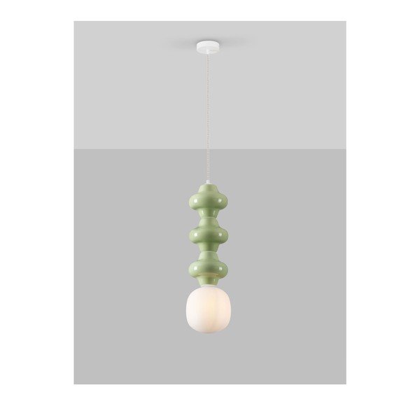 Biała/jasnozielona lampa wisząca ceramiczna ze szklanym kloszem ø 18 cm Clio – Nova Luce-image-4