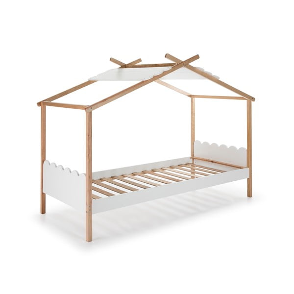 Białe łóżko dziecięce z konstrukcją z drewna sosnowego Marckeric Nuvem, 90x190 cm