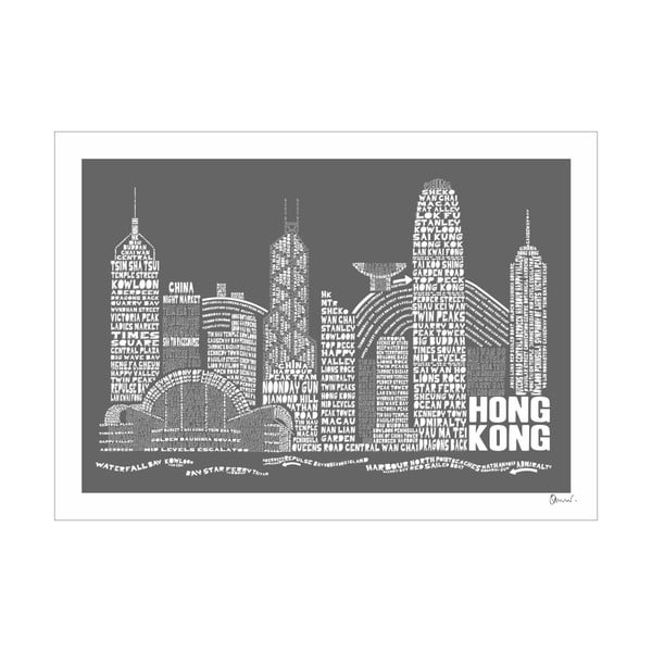 Plakat Hong Kong Grey&White, 50x70 cm