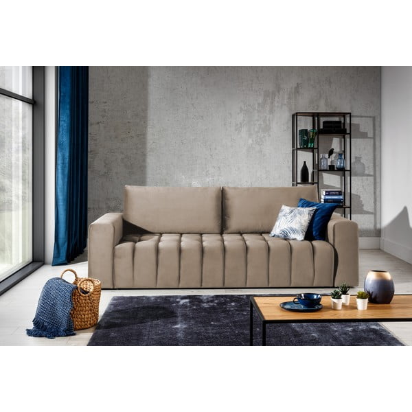 Jasnobrązowa aksamitna rozkładana/ze schowkiem sofa 247 cm Lazaro – ELTAP-image-1
