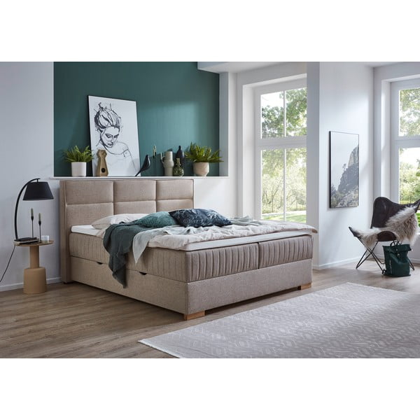 Beżowe łóżko boxspring ze schowkiem 160x200 cm Tambo – Meise Möbel-image-1