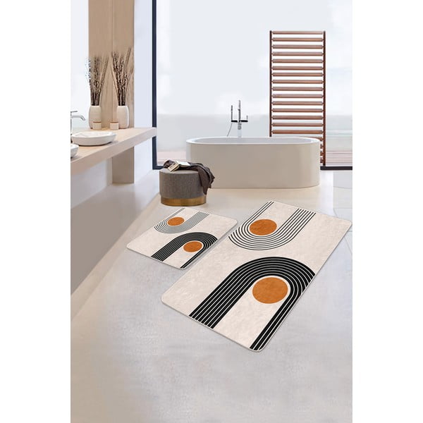 Beżowe aksamitne dywaniki łazienkowe zestaw 2 szt. 60x100 cm Dot Arch – Mila Home-image-2