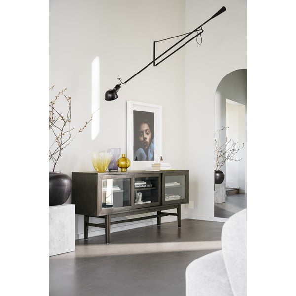 Brązowa witryna w dekorze dębu z drzwiami przesuwnymi 170x75 cm Hazelton – Rowico-image-1