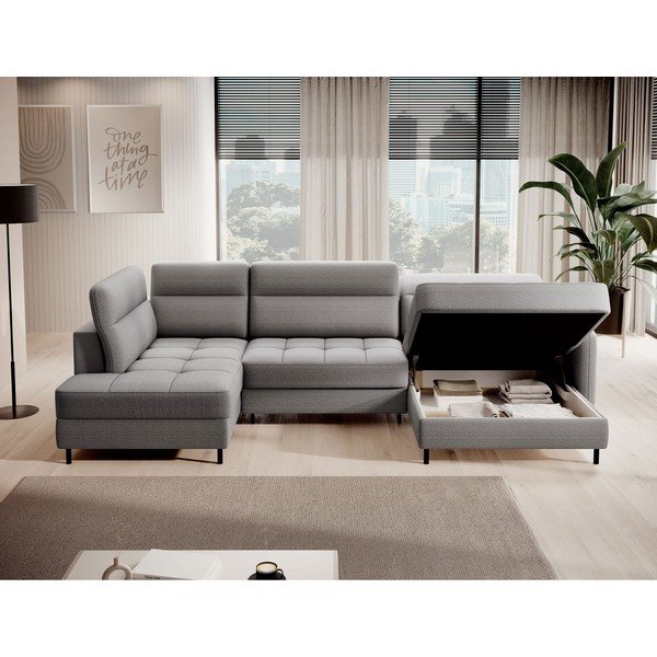 Jasnoszary aksamitny rozkładany/ze schowkiem narożnik (lewostronny/w kształcie litery U) Berrto – ELTAP-image-3