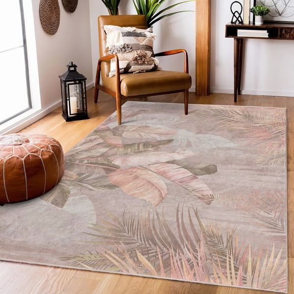 Beżowy chodnik odpowiedni do prania 80x200 cm Dusty Leaves – Mila Home-image-1