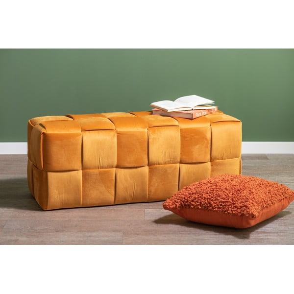 Musztardowy aksamitny taboret Weaved – Leitmotiv-image-1