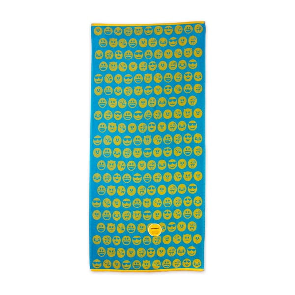 Zielono-żółty bawełniany ręcznik plażowy Bergner Emoticon, 75x150 cm